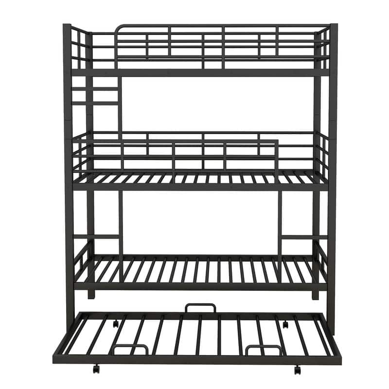 Twin over Twin over Twin Size Metal Triple Bunk Bed With Trundle