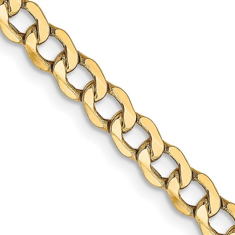 Curata 10k Yellow Gold 3.2mm Semi-solid Curb Link Chain Necklace (Lobster) Options: 16 18 20 22