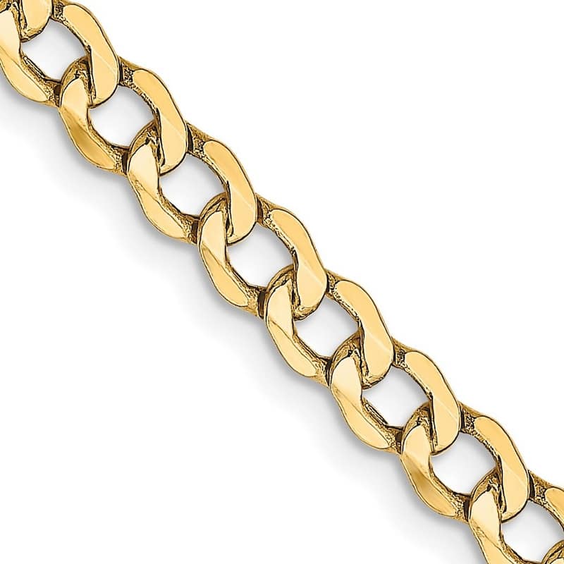 Curata 14k Yellow Gold Hollow Polished Lightweight Lobster Claw Closure 4.3mm Semi Solid Curb Link Chain Bracelet