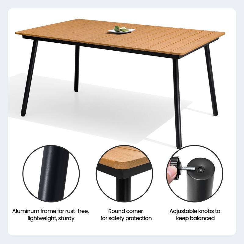 Crestlive Products Outdoor Rectangle Aluminum Dining Table with Umbrella Hole