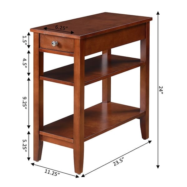 dimension image slide 7 of 12, Convenience Concepts American Heritage 1 Drawer Chairside End Table with Shelves