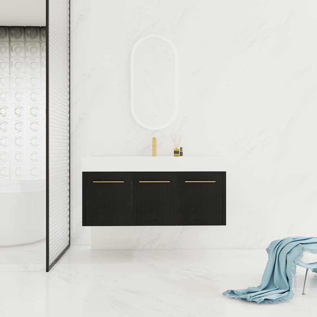 47-Inch Modern Bathroom Vanity with Resin Sink, Soft-Closing Hinges, Eco-Friendly Plywood Base, Black Chestnut Finish