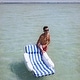 preview thumbnail 5 of 6, Swimline SunChaser Padded Floating Luxury Pool Lounge Sling Chair, Blue/White - 17.2