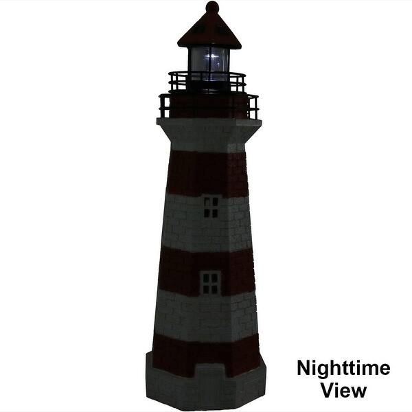 Shop Sunnydaze Red Horizontal Stripe Solar Led Lighthouse Outdoor