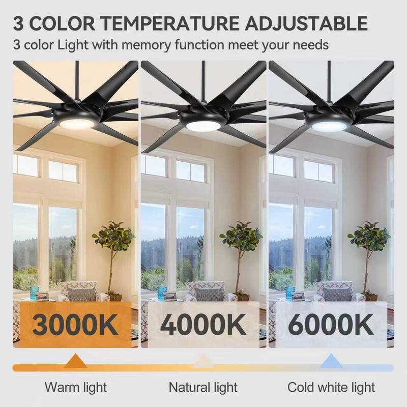 Large 100" Black Integrated LED Ceiling Fan with Light and Remote(8-Blade)