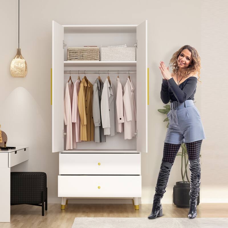 31.5"Wx70.9"H Armoire Wardrobe Storage Cabinet Closet Hanging Drawers