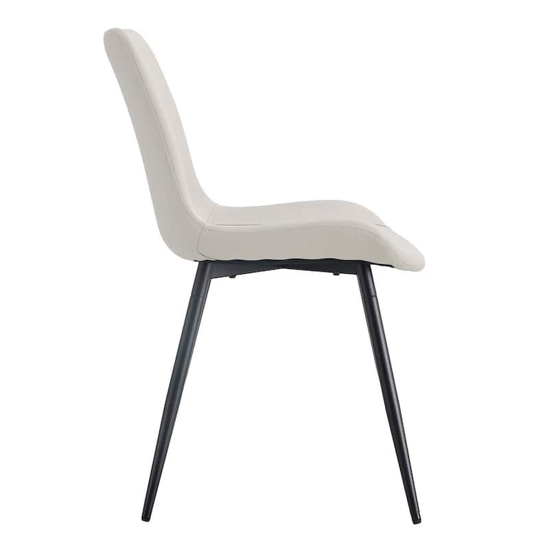 ( Set of 6 )Artificial Leather Backrest Cushion Dining Chair,Black Metal Legs,Curved widened Cushion Design for more comfort