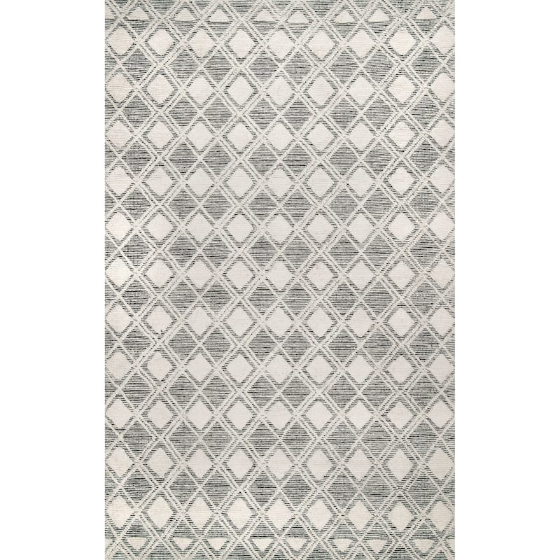 Nuloom Ivory Cotton Handmade Modern Geometric Trellis Cary Area Rug