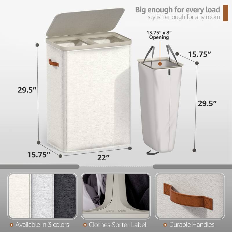 Sorbus 1-Compartment Laundry Basket with Removable Laundry Bag, Durable Organizer for Bathroom - 16.5" W x 12.5" D x 29.5" H