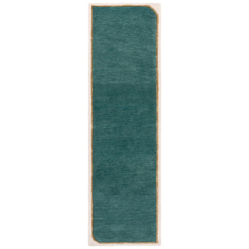 SAFAVIEH Handmade Fifth Avenue Abla Border Design Wool Rug - 2'3" x 8' Runner - Teal