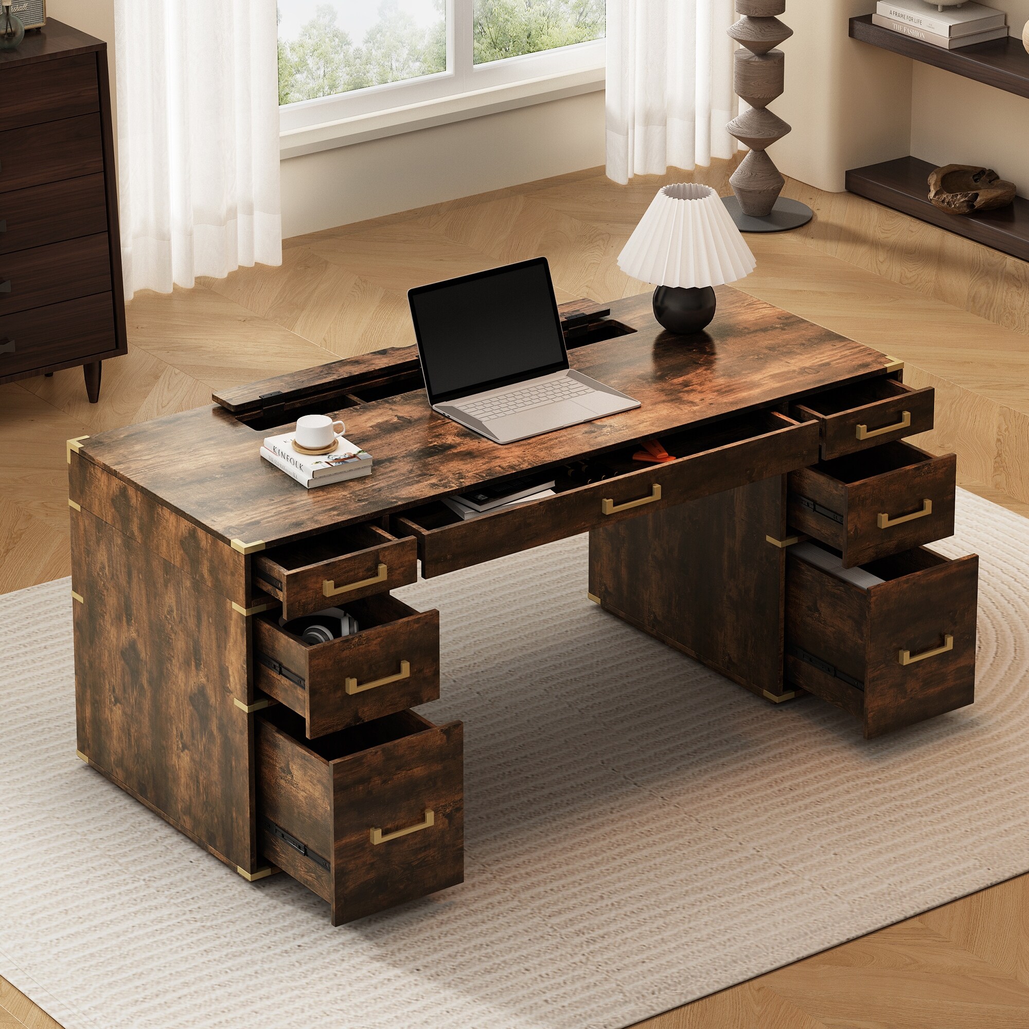 Traditional desk with drawers and compartments discount