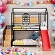 preview thumbnail 1 of 8, Twin Over Twin Metal Bunk Bed, Metal Housebed with Slide and Storage Stair, Black with Red Slide,No Box Spring Required Black+Red