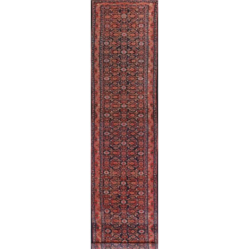 Hand Knotted Oriental 100% Wool Carpet Traditional Floral Navy Blue & Blues Mahal Runner Rug - 18' 9'' X 3' 1''