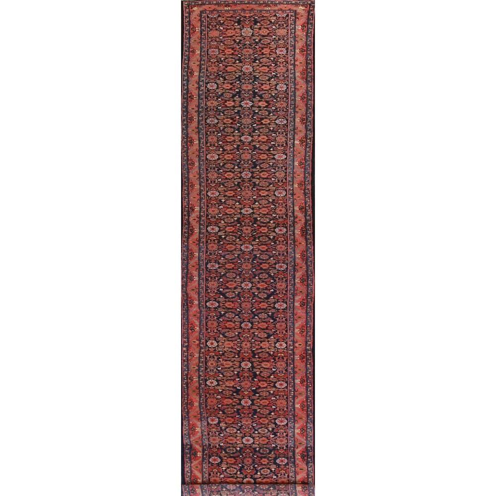 Hand Knotted Oriental 100% Wool Carpet Traditional Floral Navy Blue & Blues Mahal Runner Rug - 18' 9'' X 3' 1''