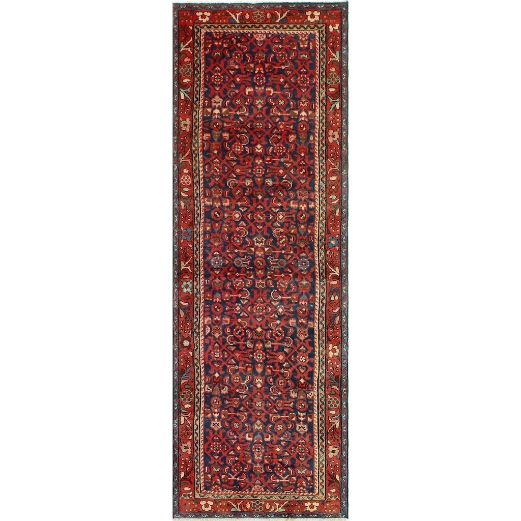 Fine Vintage Distressed Atefeh Navy/Rust Runner - 3'2" x 9'7"