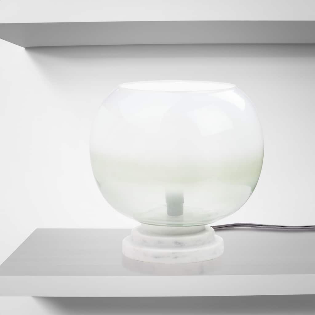 Casey River of Goods White Marble and Blown Glass Globe Shade 13-Inch Accent Lamp - 9.75" x 9.75" x 13'