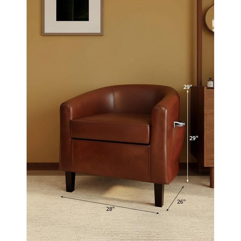 PU Leather Barrel Accent Chair, with Soft Cushion