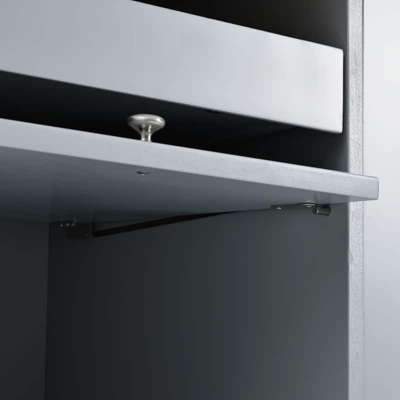 LED Wood 44.03 in. Kitchen Island with Flip Doors Sliding Glass Doors