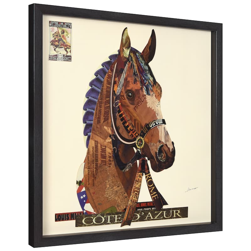 "Graceful Gallop" Alex Zeng's Signed Hand-made Dimensional Wall Art Collage, under glass and a black shadow box frame
