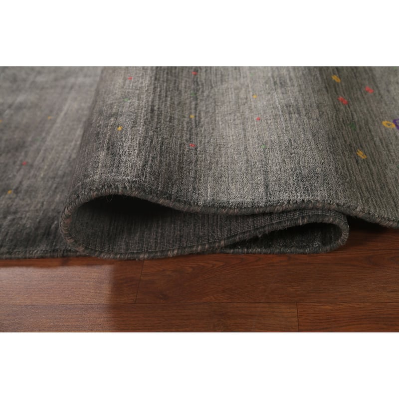 Dark Gray & Green Gabbeh Oriental Area Rug Hand-Knotted Wool Carpet - 7'11" x 9'10"