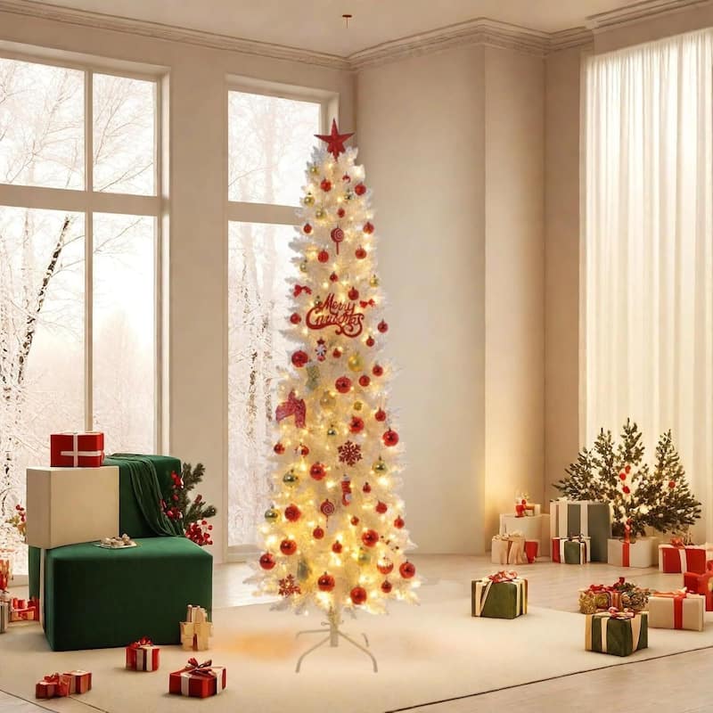 6ft White Pencil Christmas Tree with 250 Warm White & Colored Change Lights