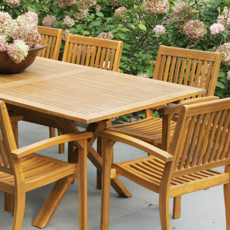 MAISON ARTS Acacia Wood 7/9-Piece Patio Dining Sets, Outdoor Dining Set with Expandable Teak Dining Table and Wooden Chairs