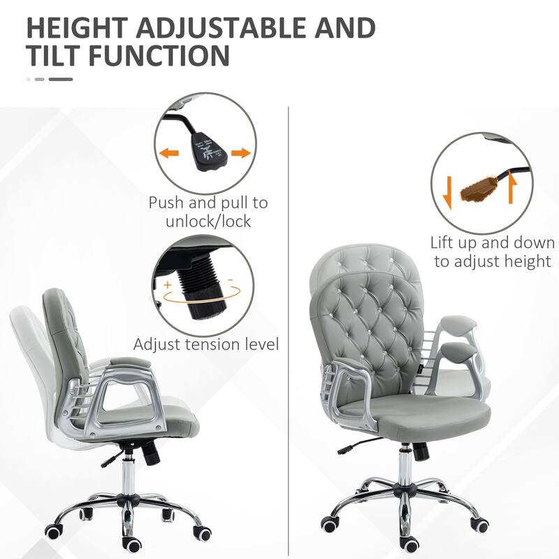 Vinsetto Faux Leather Office Chair Tufted Backrest Swivel Rolling Wheels Task Chair with Height Adjustable Armrests