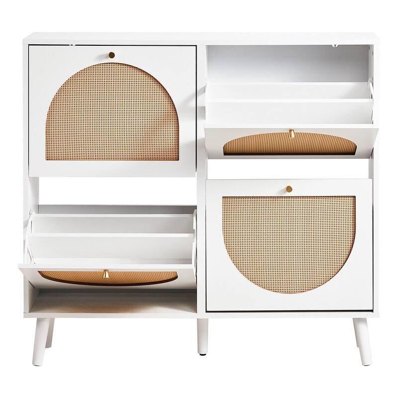 Rattan Shoe Cabinet with 2 / 4 Flip Drawers, Narrow Shoe Storage Cabinet,Organizer for Entryway, Bedroom, Living Room