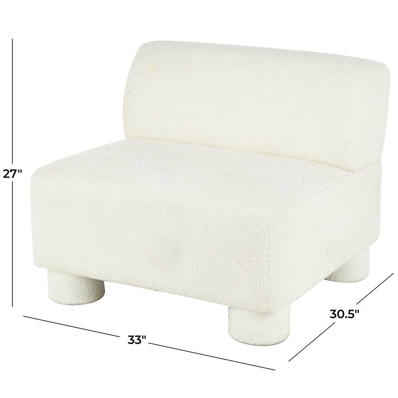 White Polyester Square Boucle Living Room Accent Chair