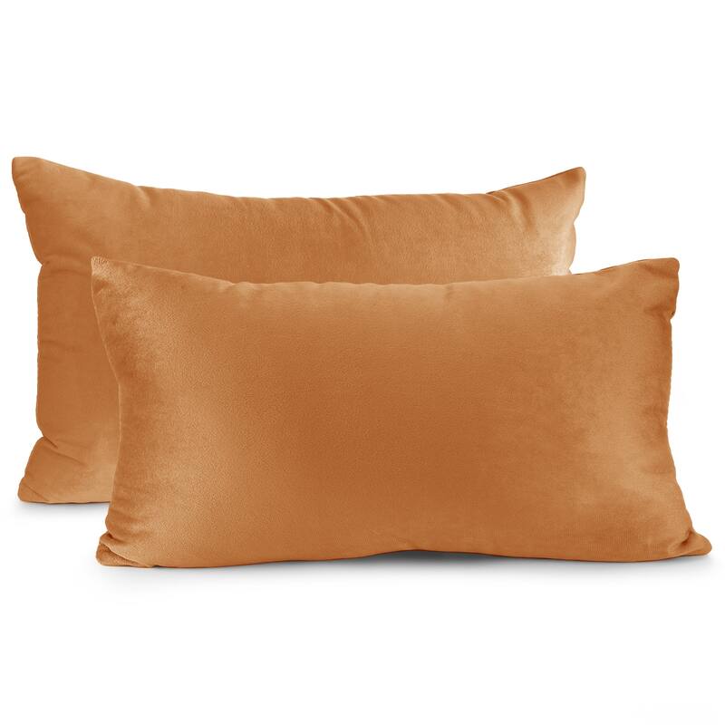 Porch & Den Cosner Microfiber Velvet Throw Pillow Covers (Set of 2) - 12" x 20" - Rust Orange Brown