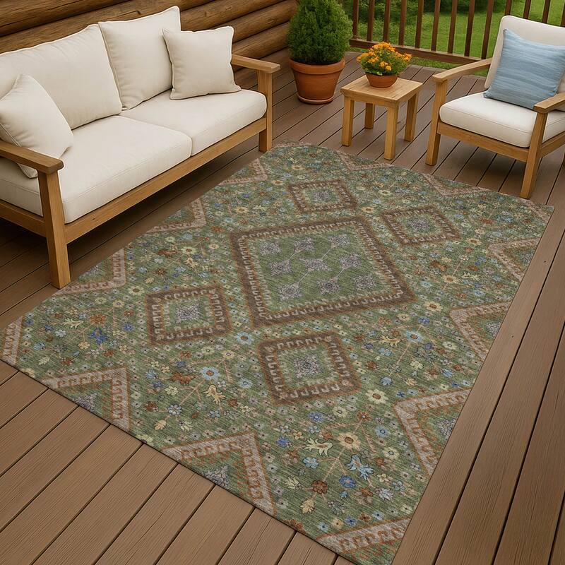 Machine Washable Indoor/ Outdoor Boho Milli Chantille Rug - Olive - 10' x 14'