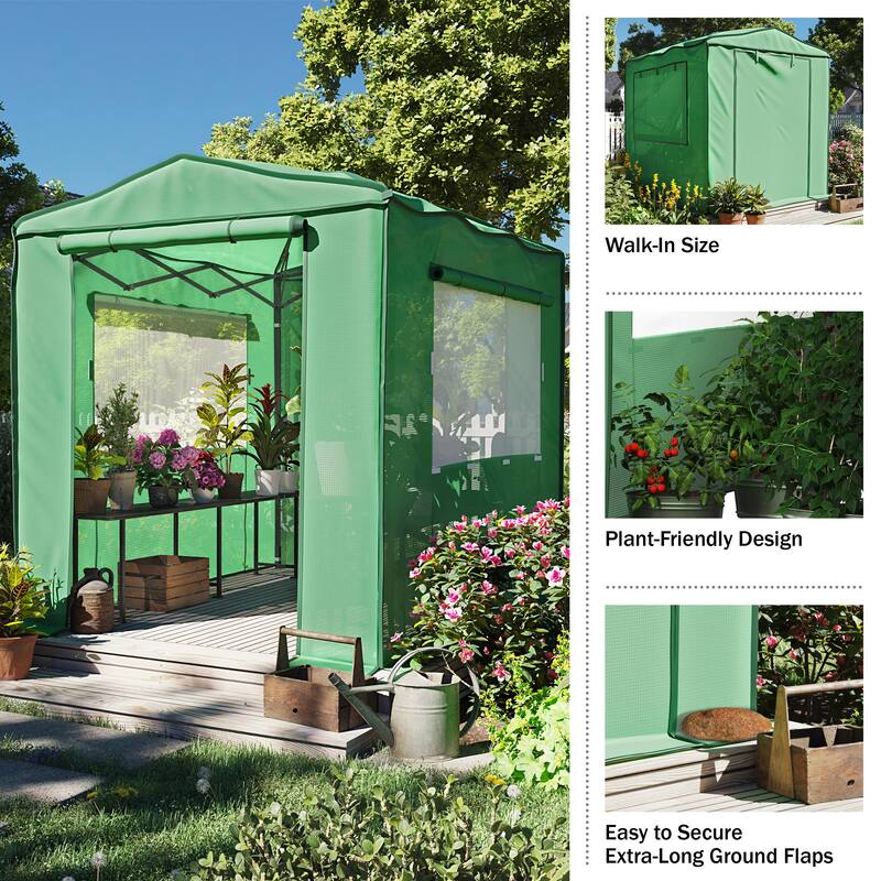 Pop Up Greenhouse - 8ft x 6ft Portable Walk In Green House with Roll-Up Zippered Doors and Mesh Windows by Home-Complete (Green)