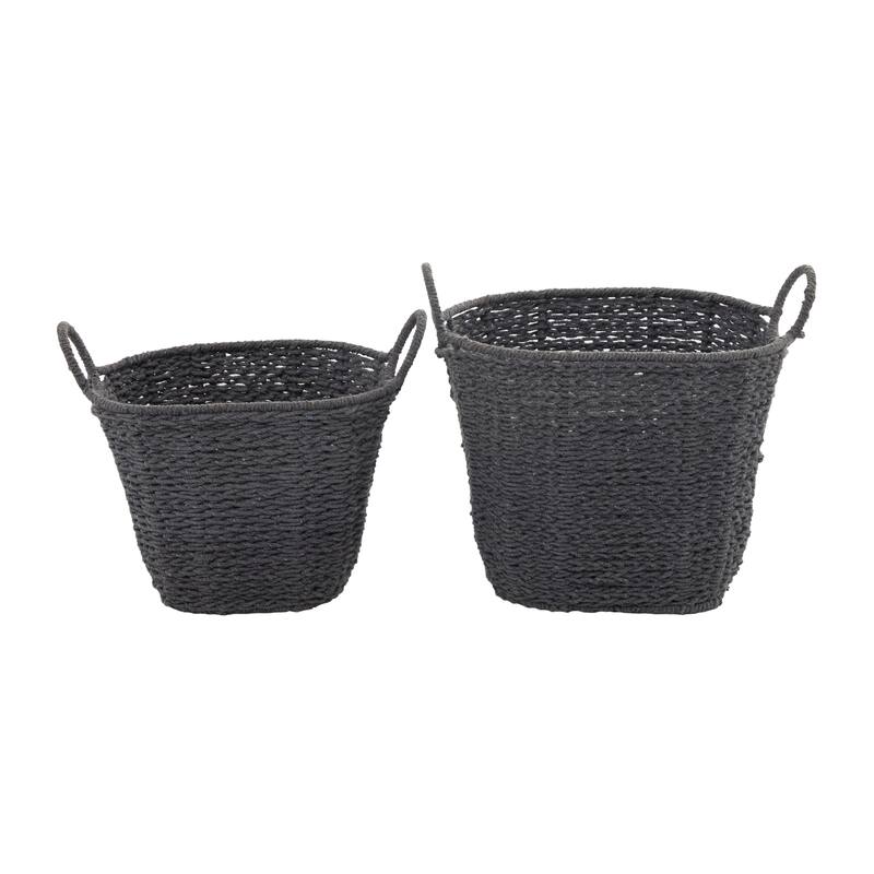 CosmoLiving by Cosmopolitan Cotton Fabric Handmade Storage Basket with Handles (Set of 2) - White, Gray, Multi Colored