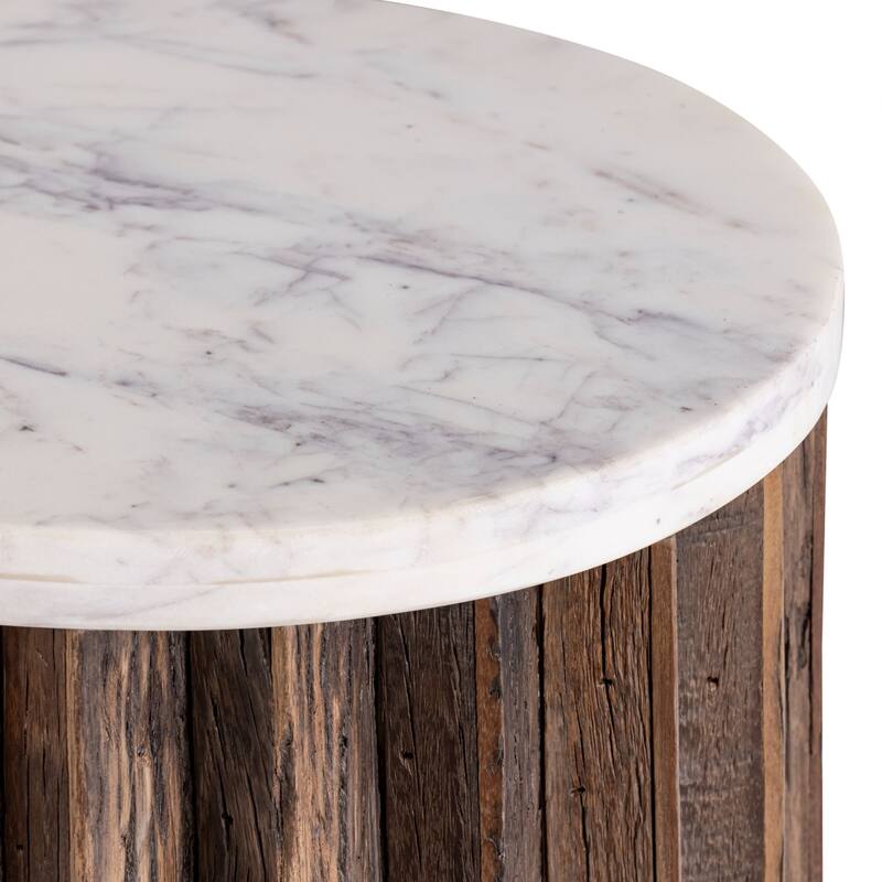 Wooden Side Table with Round Top - 17" - Brown and White