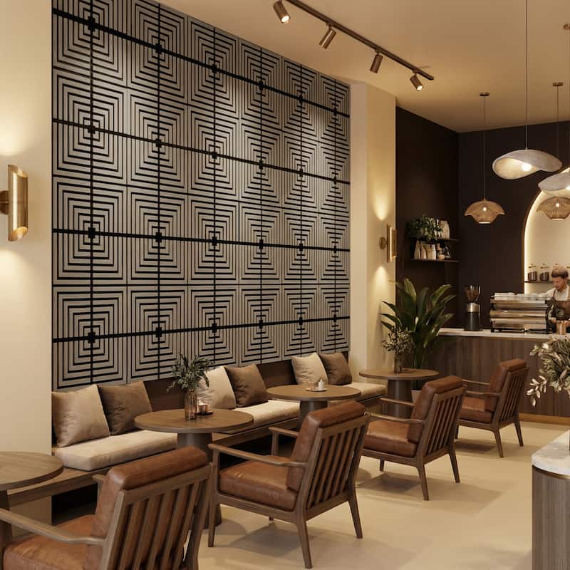 23.6" x 23.6" Wood Geometric Acoustic Wall Panels for Ceiling and Wall Decor, 4-Pack (15 sq ft) - Light Grey