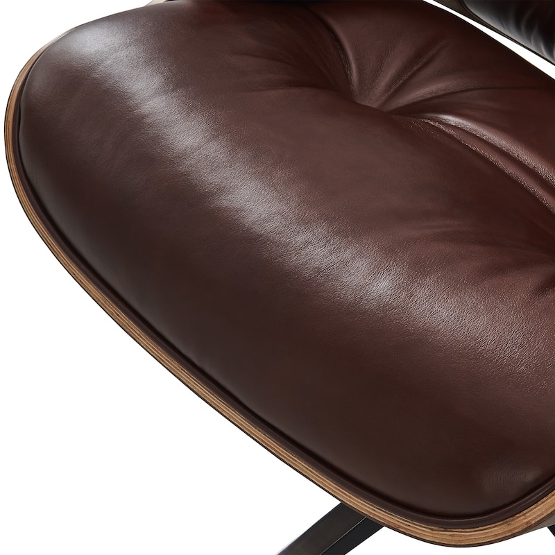 Mid-century Modern Lounger Real Leather Arm Chair and Ottoman Set