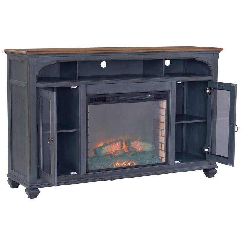 Bridgevine Home Americana 66 in Fireplace TV Stand for TVs up to 80 inches, Corduroy Blue Finish