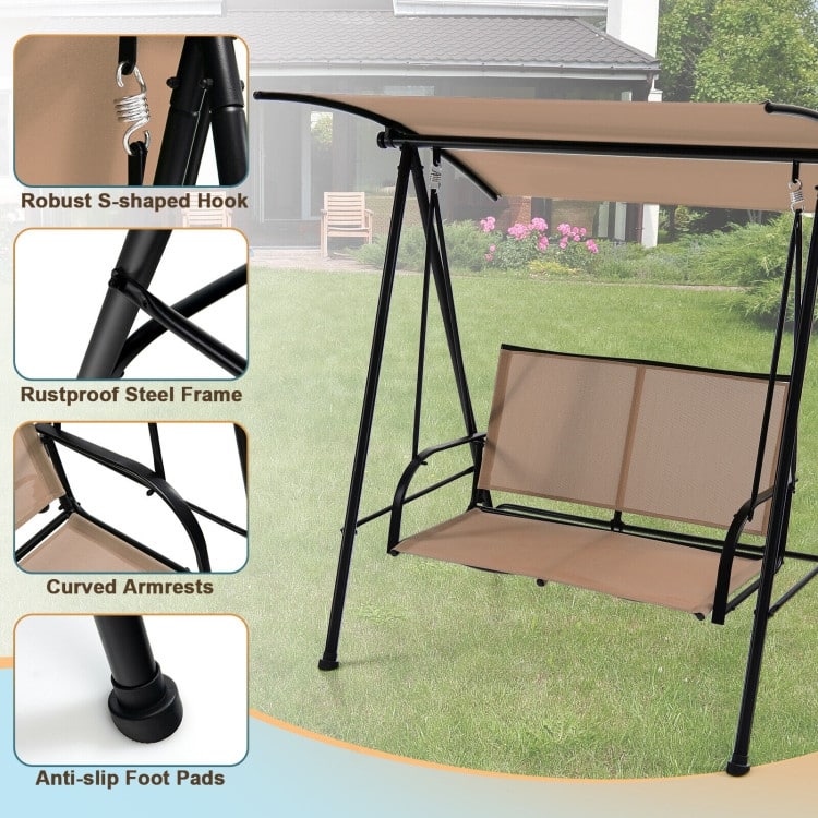 2-Seat Outdoor Canopy Swing with Comfortable Fabric Seat and Heavy-duty Metal Frame - 58" x 45" x 70"