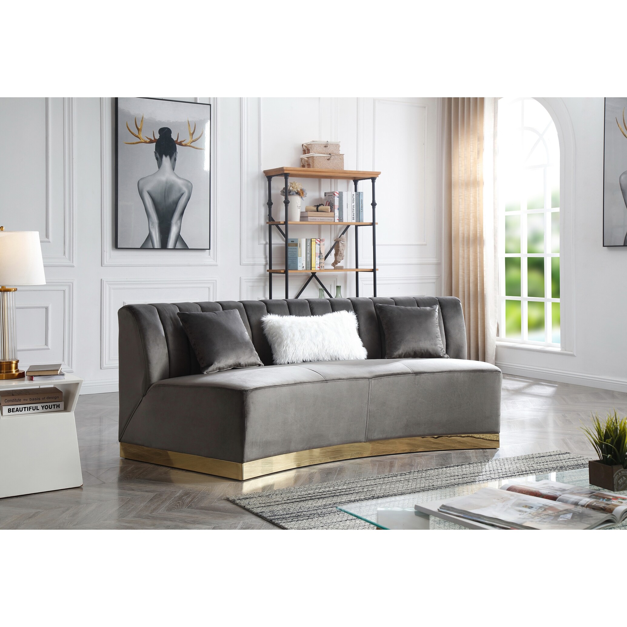 Brentwood 89 in. W Armless Velvet Curved Sofa Bed Bath Beyond