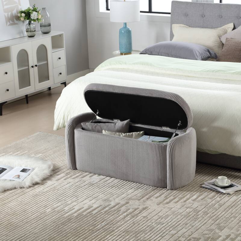 House Hold Storage Ottoman,Bedroom End Bench,Upholstered Fabric Storage Ottoman with Safety Hinge