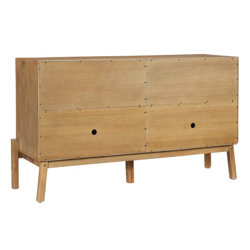 Vintage Sideboard Buffet Cabinet, 34.2" H 4-Door Storage Cabinet with Metal Handles, Brown Finish for Dining Room or Living Room