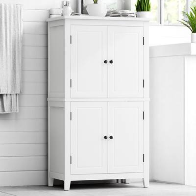 Tall Bathroom Floor Cabinet with Adjustable Shelves, Freestanding Storage Unit with 4 Doors