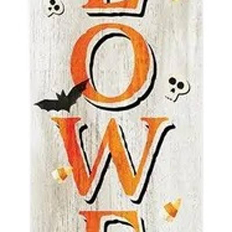 HomeRoots 72" White Black And Orange Halloween Ghost Solid Wood Porch Sign