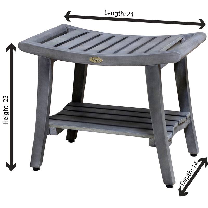 CoastalVogue Harmony Antique Gray 24" Teak Shower Bench, LiftAide Arms - Gray
