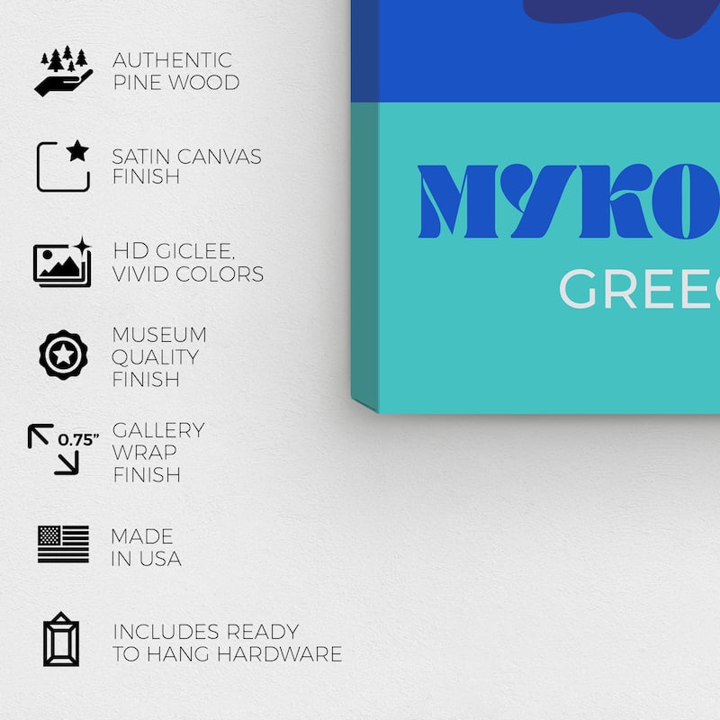Wynwood Studio Canvas Nautical and Coastal Travel to Mykonos Blue Modern & Contemporary Wall Art Canvas Print