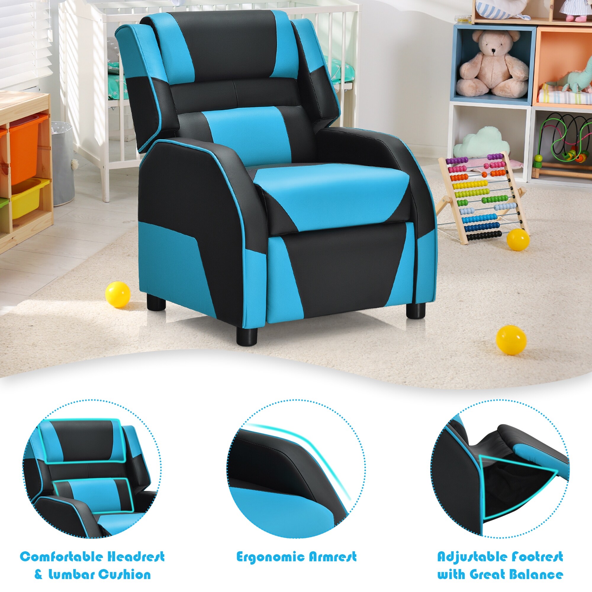 Kids Floor Chair FOME HOME Adjustable 6-Position Memory Foam Kids Folding Sofa Kids Padded Gaming Chair Lounge Chair Floor Sofa Indoor Comfortable Back Support for a Reading Playing Watching TV 