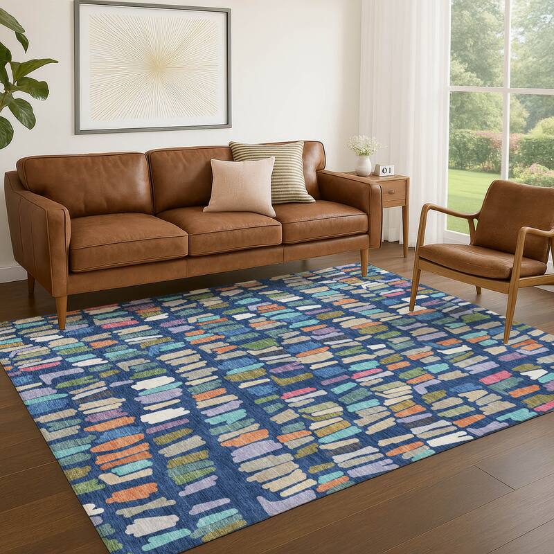 Machine Washable Indoor/ Outdoor Modern Mosaic Chantille Rug