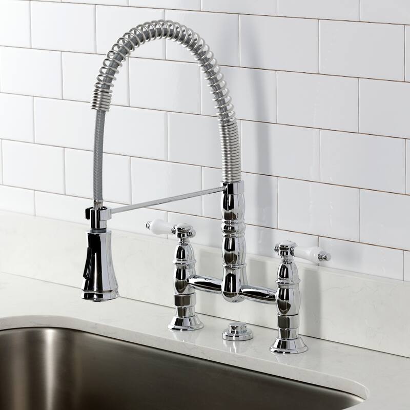 Kingston Brass Essex Double-Handle Wall-Mount Pre-Rinse Bridge Kitchen Faucet