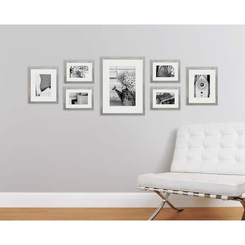7-piece Greywash Photo Frame Wall Gallery Kit with Decorative Prints