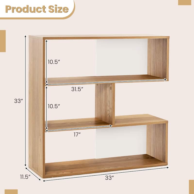 Natural Engineered Wood Geometric Bookshelf with Open Storage Shelves for Living Room or Office - 33" x 11.5" x 33" (L x W x H)